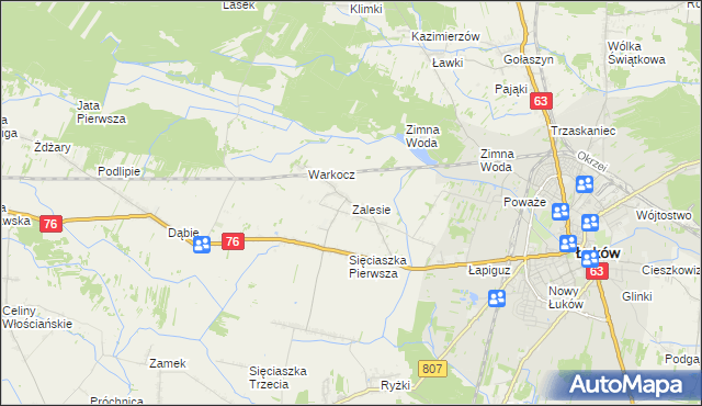 mapa Zalesie gmina Łuków, Zalesie gmina Łuków na mapie Targeo