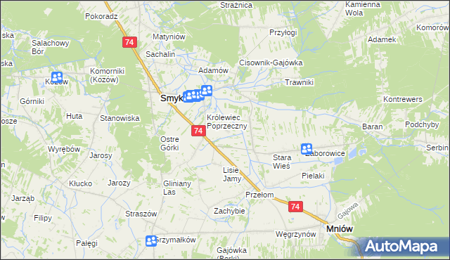 mapa Zastawie gmina Smyków, Zastawie gmina Smyków na mapie Targeo