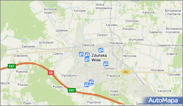 mapa Zduńska Wola, Zduńska Wola na mapie Targeo