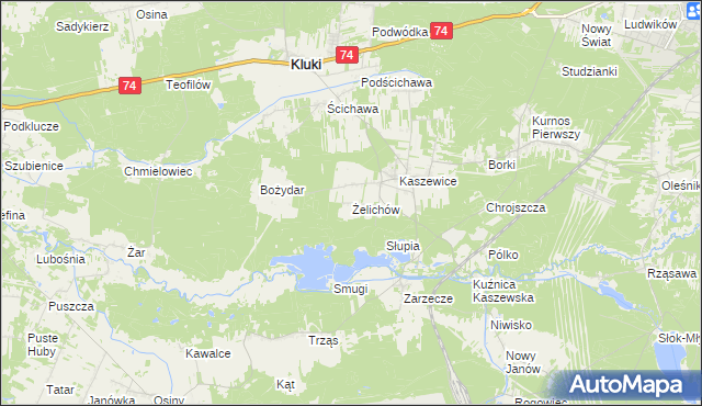 mapa Żelichów gmina Kluki, Żelichów gmina Kluki na mapie Targeo