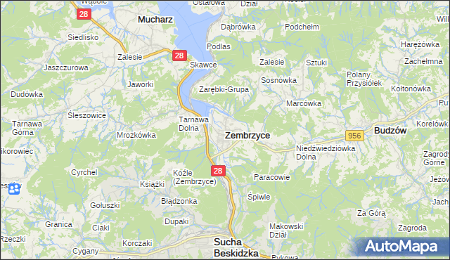 mapa Zembrzyce, Zembrzyce na mapie Targeo