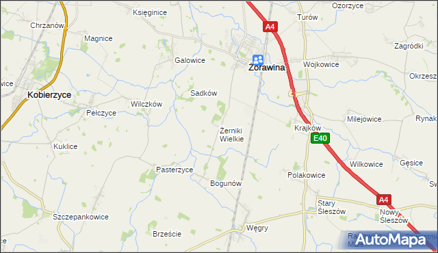 mapa Żerniki Wielkie, Żerniki Wielkie na mapie Targeo