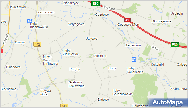 mapa Zieliniec gmina Kołaczkowo, Zieliniec gmina Kołaczkowo na mapie Targeo