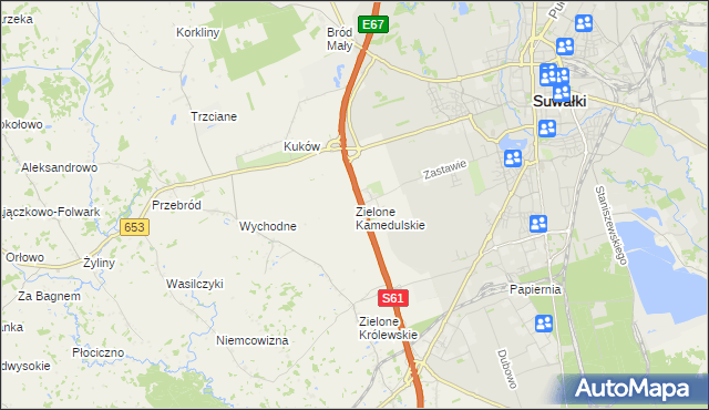 mapa Zielone Kamedulskie, Zielone Kamedulskie na mapie Targeo