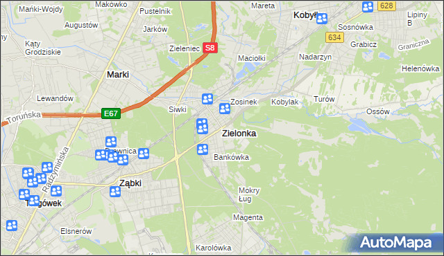 mapa Zielonka powiat wołomiński, Zielonka powiat wołomiński na mapie Targeo