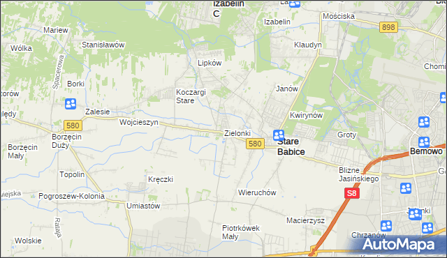 mapa Zielonki gmina Stare Babice, Zielonki gmina Stare Babice na mapie Targeo