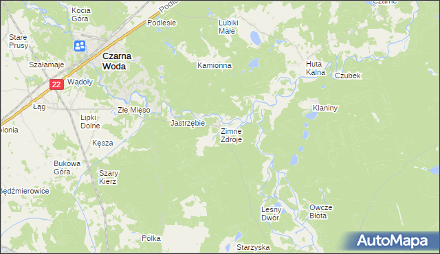 mapa Zimne Zdroje gmina Osieczna, Zimne Zdroje gmina Osieczna na mapie Targeo