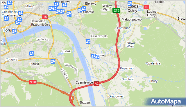 mapa Złotoria gmina Lubicz, Złotoria gmina Lubicz na mapie Targeo
