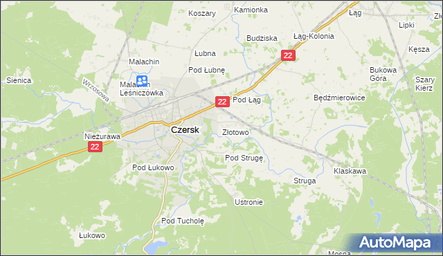 mapa Złotowo gmina Czersk, Złotowo gmina Czersk na mapie Targeo
