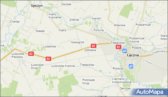 mapa Zofiówka gmina Łęczna, Zofiówka gmina Łęczna na mapie Targeo