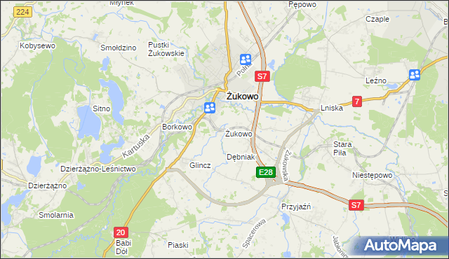 mapa Żukowo powiat kartuski, Żukowo powiat kartuski na mapie Targeo