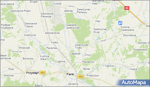 mapa Zwierzyniec Trzeci, Zwierzyniec Trzeci na mapie Targeo