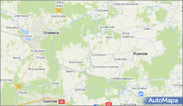 mapa Zychorzyn, Zychorzyn na mapie Targeo