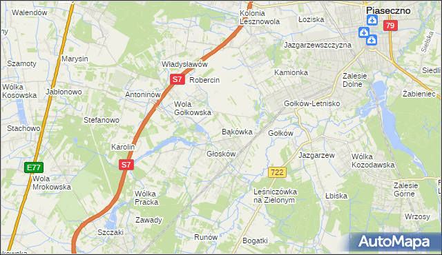 mapa Bąkówka gmina Piaseczno, Bąkówka gmina Piaseczno na mapie Targeo