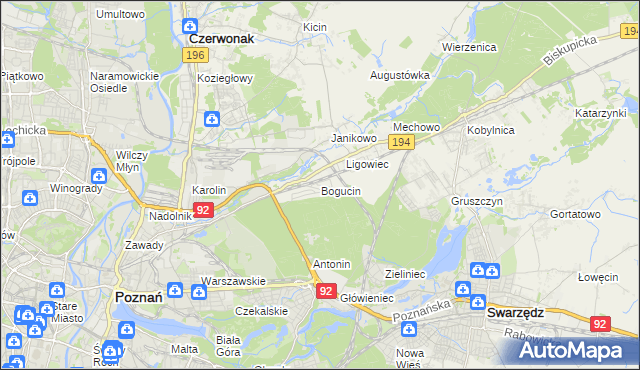 mapa Bogucin gmina Swarzędz, Bogucin gmina Swarzędz na mapie Targeo