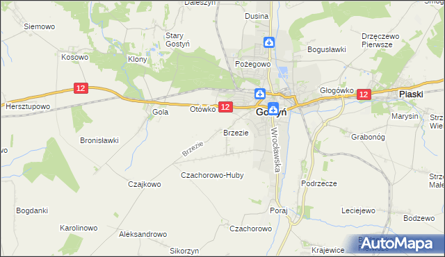 mapa Brzezie gmina Gostyń, Brzezie gmina Gostyń na mapie Targeo