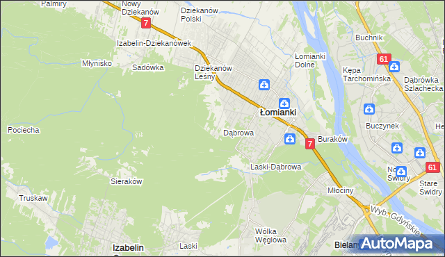 mapa Dąbrowa gmina Łomianki, Dąbrowa gmina Łomianki na mapie Targeo