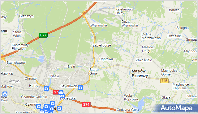 mapa Dąbrowa gmina Masłów, Dąbrowa gmina Masłów na mapie Targeo