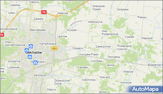 mapa Dobiecin Osada, Dobiecin Osada na mapie Targeo