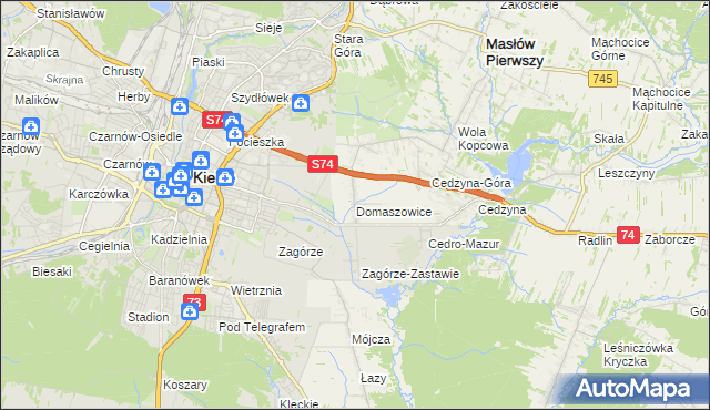 mapa Domaszowice gmina Masłów, Domaszowice gmina Masłów na mapie Targeo
