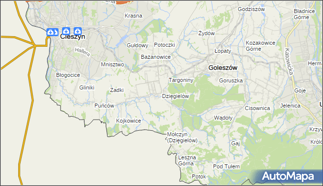 mapa Dzięgielów, Dzięgielów na mapie Targeo