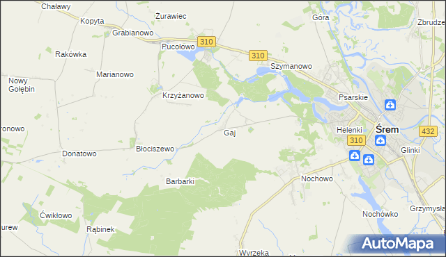 mapa Gaj gmina Śrem, Gaj gmina Śrem na mapie Targeo