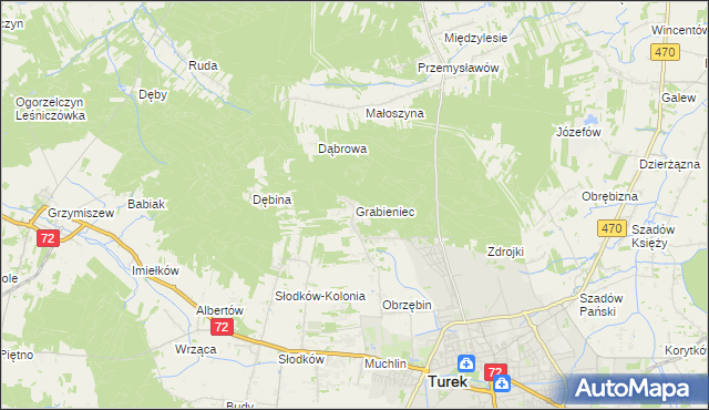 mapa Grabieniec gmina Turek, Grabieniec gmina Turek na mapie Targeo