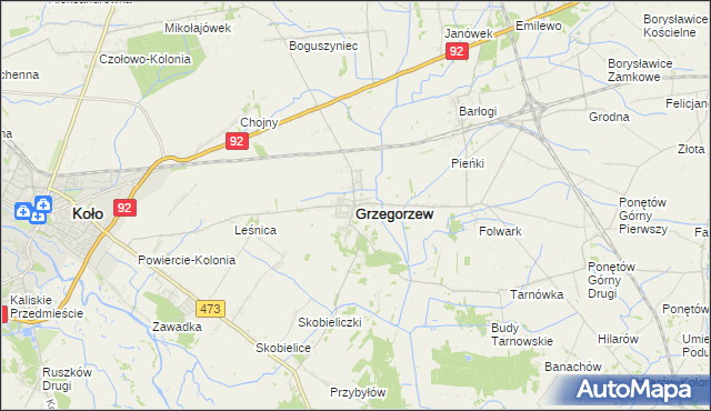 mapa Grzegorzew, Grzegorzew na mapie Targeo