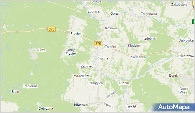 mapa Hucina, Hucina na mapie Targeo
