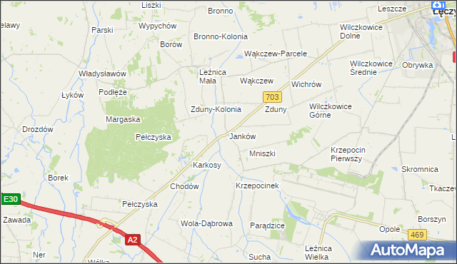 mapa Janków gmina Łęczyca, Janków gmina Łęczyca na mapie Targeo