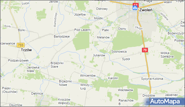 mapa Julianów gmina Tczów, Julianów gmina Tczów na mapie Targeo