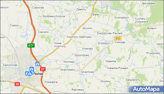 mapa Kownaty gmina Płońsk, Kownaty gmina Płońsk na mapie Targeo