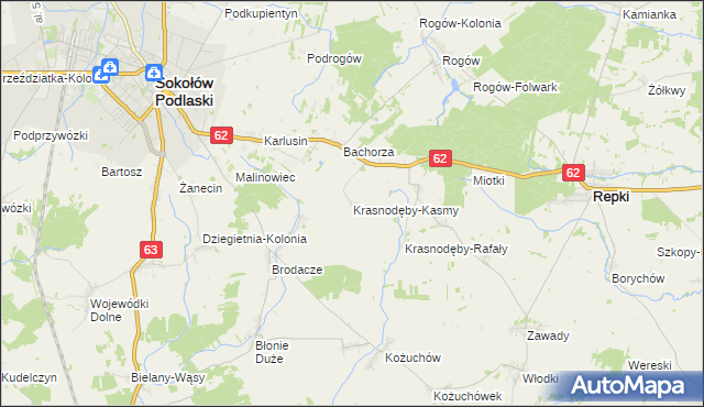 mapa Krasnodęby-Kasmy, Krasnodęby-Kasmy na mapie Targeo