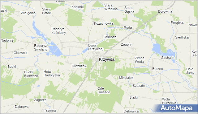 mapa Krzywda powiat łukowski, Krzywda powiat łukowski na mapie Targeo