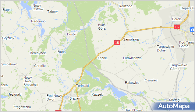 mapa Łążek gmina Lubawa, Łążek gmina Lubawa na mapie Targeo