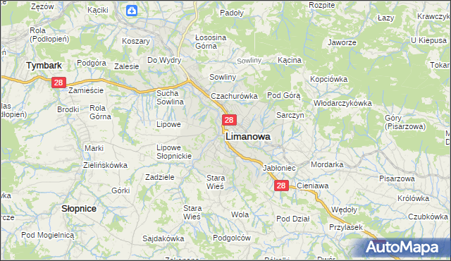 mapa Limanowa, Limanowa na mapie Targeo