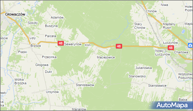 mapa Maciejowice gmina Głowaczów, Maciejowice gmina Głowaczów na mapie Targeo