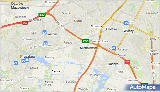 mapa Michałowice powiat pruszkowski, Michałowice powiat pruszkowski na mapie Targeo