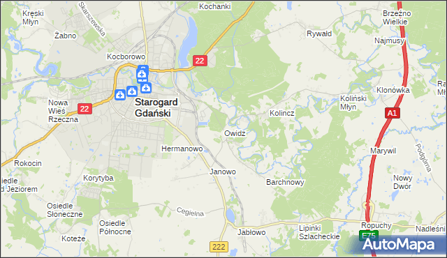 mapa Owidz, Owidz na mapie Targeo