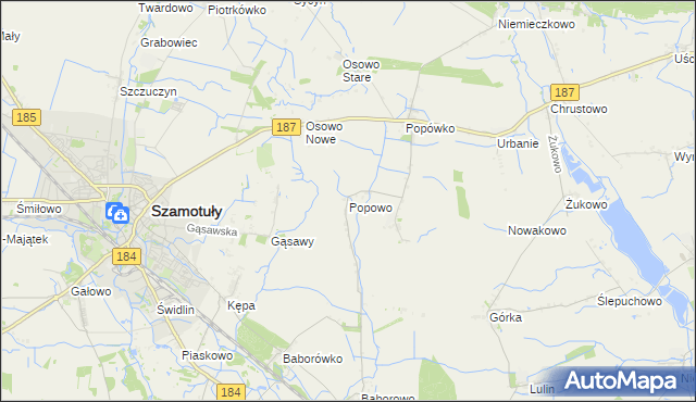 mapa Popowo gmina Oborniki, Popowo gmina Oborniki na mapie Targeo