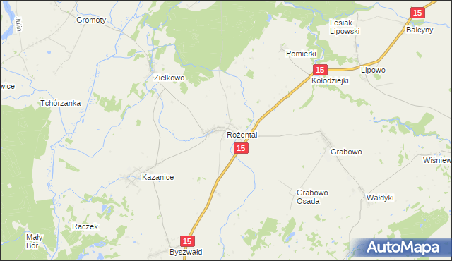 mapa Rożental gmina Lubawa, Rożental gmina Lubawa na mapie Targeo