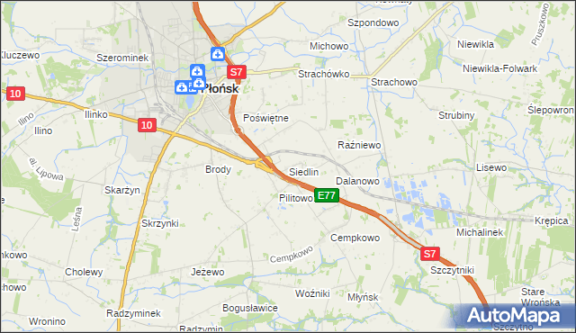 mapa Siedlin, Siedlin na mapie Targeo