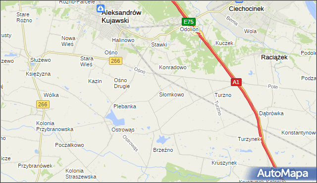 mapa Słomkowo gmina Aleksandrów Kujawski, Słomkowo gmina Aleksandrów Kujawski na mapie Targeo