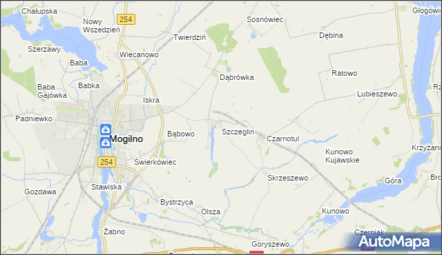 mapa Szczeglin gmina Mogilno, Szczeglin gmina Mogilno na mapie Targeo
