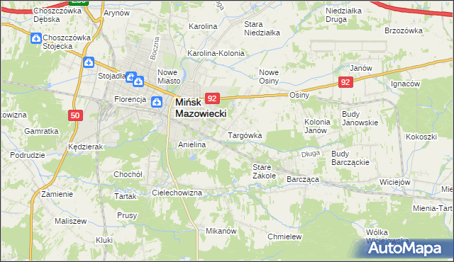 mapa Targówka gmina Mińsk Mazowiecki, Targówka gmina Mińsk Mazowiecki na mapie Targeo