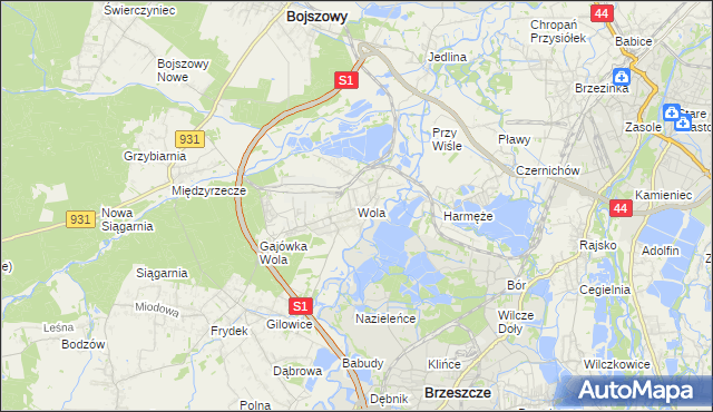 mapa Wola gmina Miedźna, Wola gmina Miedźna na mapie Targeo