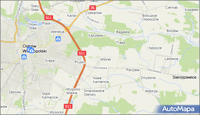 mapa Wtórek gmina Ostrów Wielkopolski, Wtórek gmina Ostrów Wielkopolski na mapie Targeo