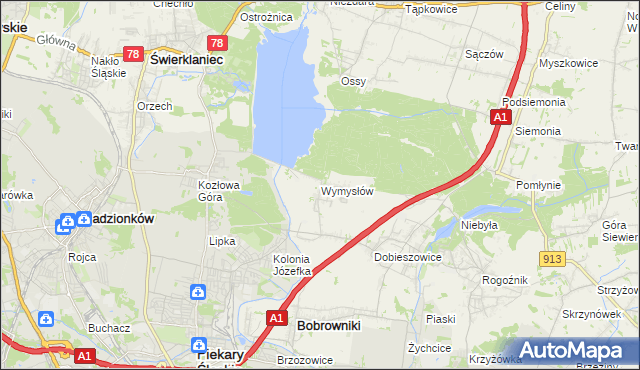 mapa Wymysłów gmina Bobrowniki, Wymysłów gmina Bobrowniki na mapie Targeo