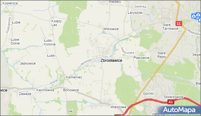 mapa Zbrosławice, Zbrosławice na mapie Targeo