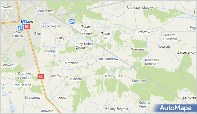 mapa Aleksandrów gmina Łuków, Aleksandrów gmina Łuków na mapie Targeo